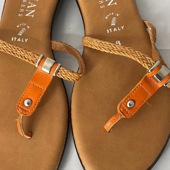 ITALIAN SHOEMAKERS Cascade Flat Sandals Orange Tan Woven Thong Open Summer 8 - Picture 4 of 8